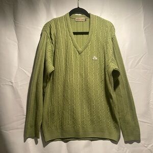 Sage Wool Cable Knit V-Neck Sweater